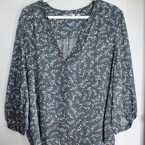 Teal V-Neck Blouse with 3/4 Bishop Sleeves